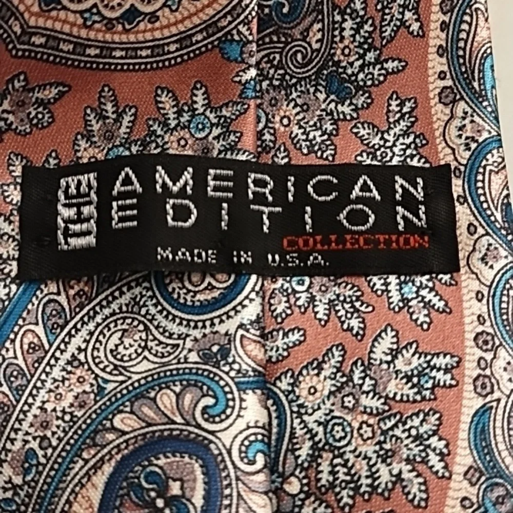 The American Edition Paisley Tie Vintage Pink Teal Blue Shine Made in USA